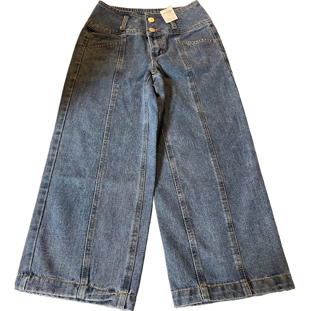 Vtg 90s Refuge Wide Leg Crop Jeans Sz 0 Blue Denim Front Seams High Waisted